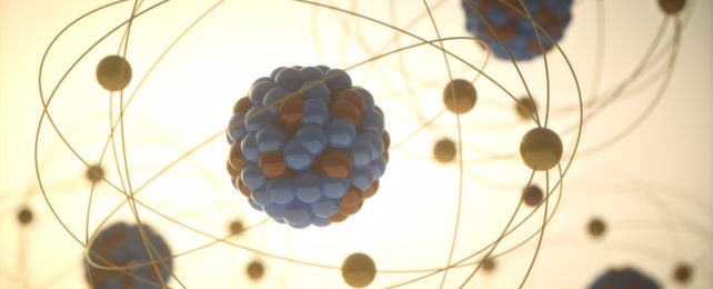 A backlit illustration of atoms.