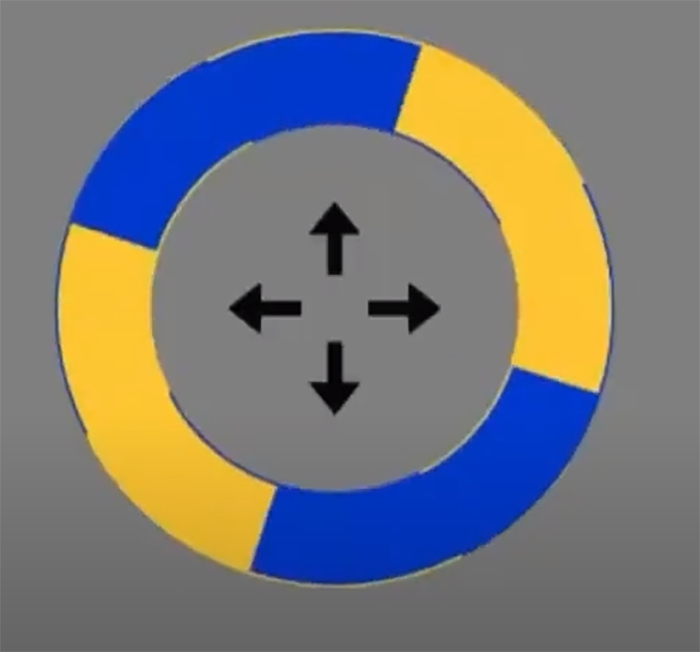 Example of blue and yellow wheel with pixels on rim